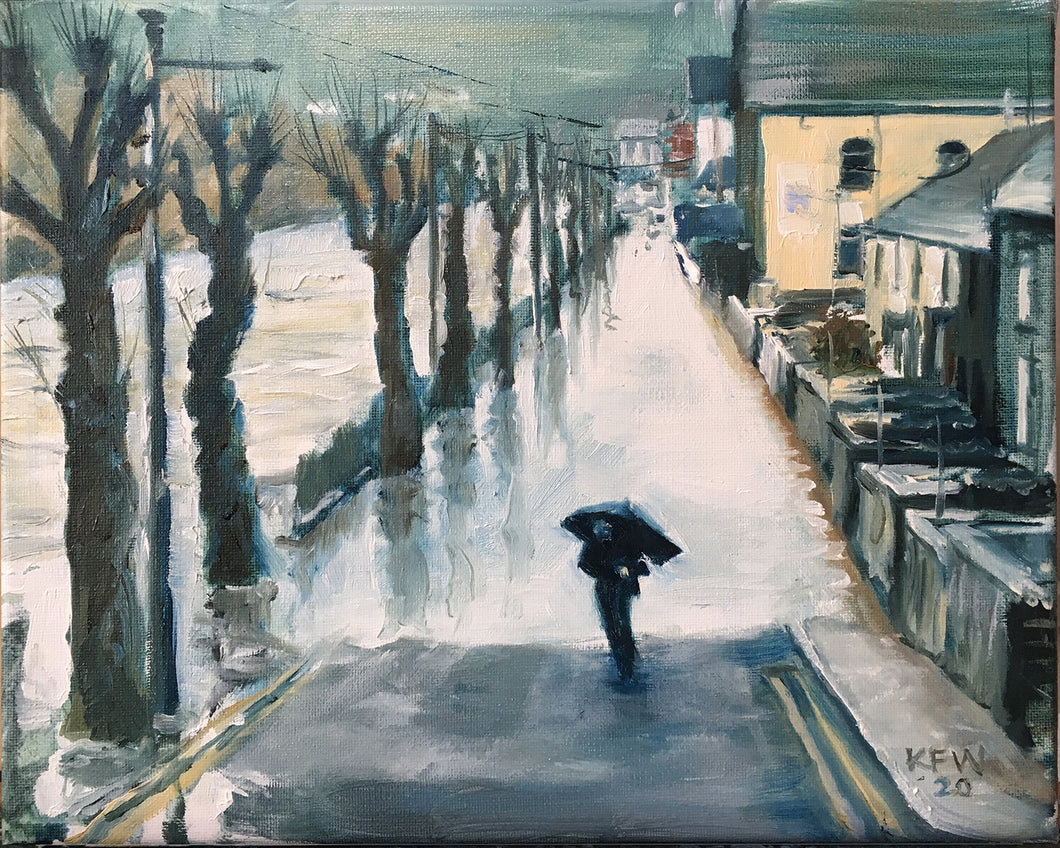 Pontypridd after storm Dennis - oil on canvas